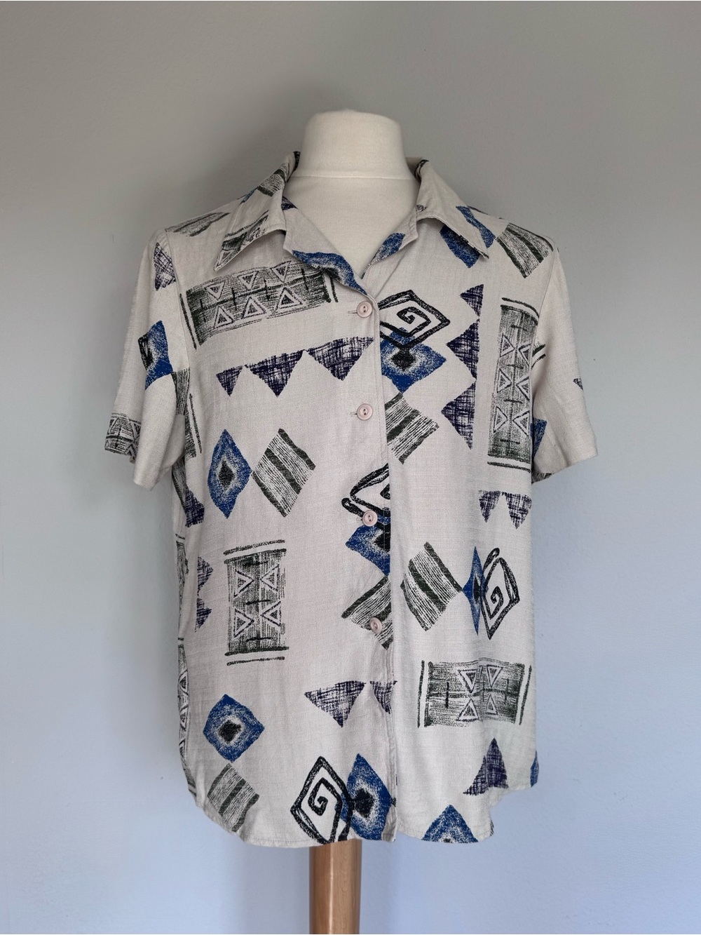 Vintage 90s NYCC Geometric Tribal Short Sleeve Blouse Plus Size 1X Rayon